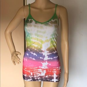 Green Tie Dye Rainbow Tank Top Womens Size XS